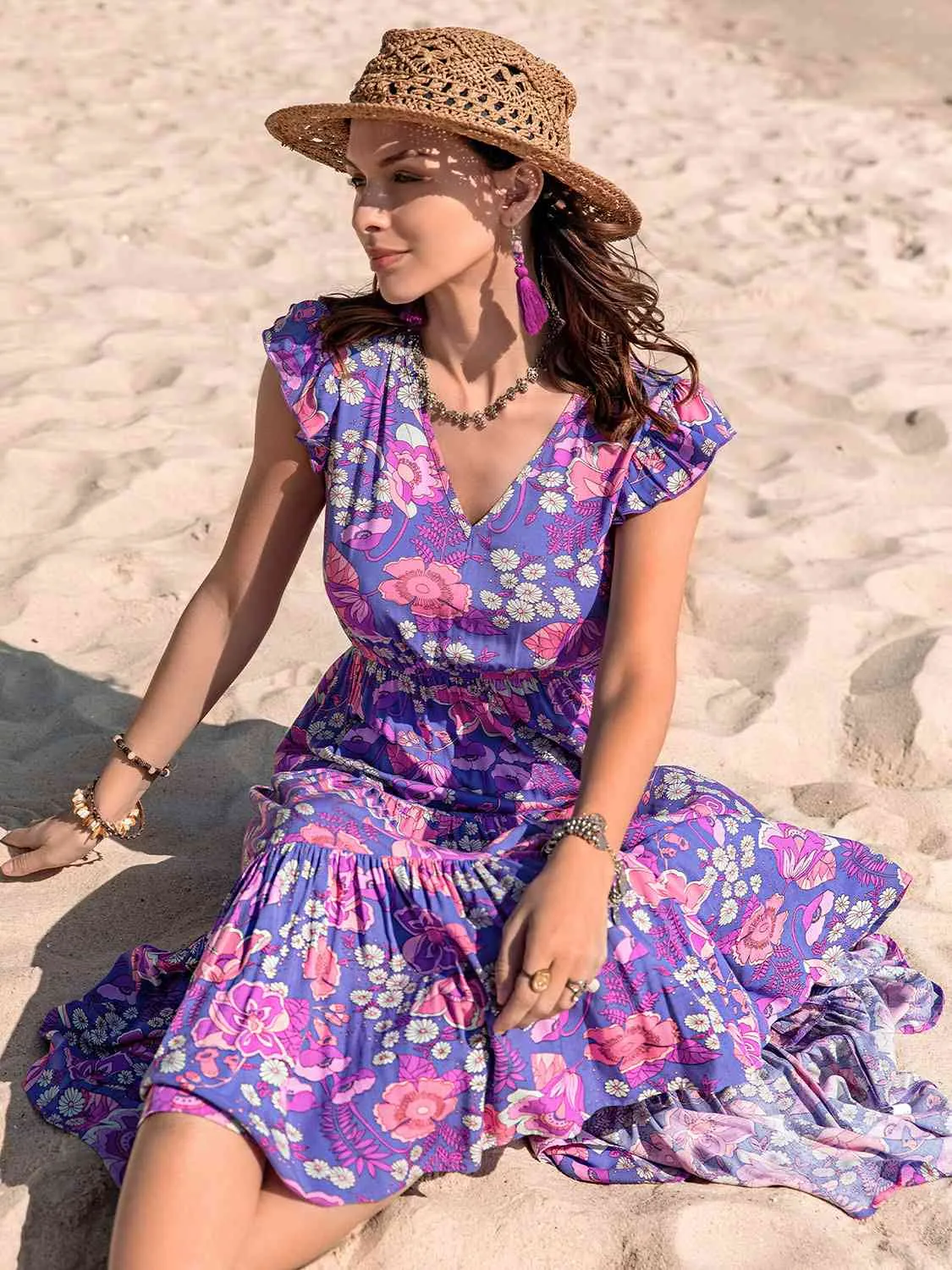 🌺 Printed V-Neck Midi Dress 🌺