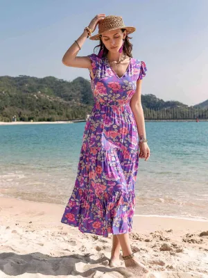 🌺 Printed V-Neck Midi Dress 🌺