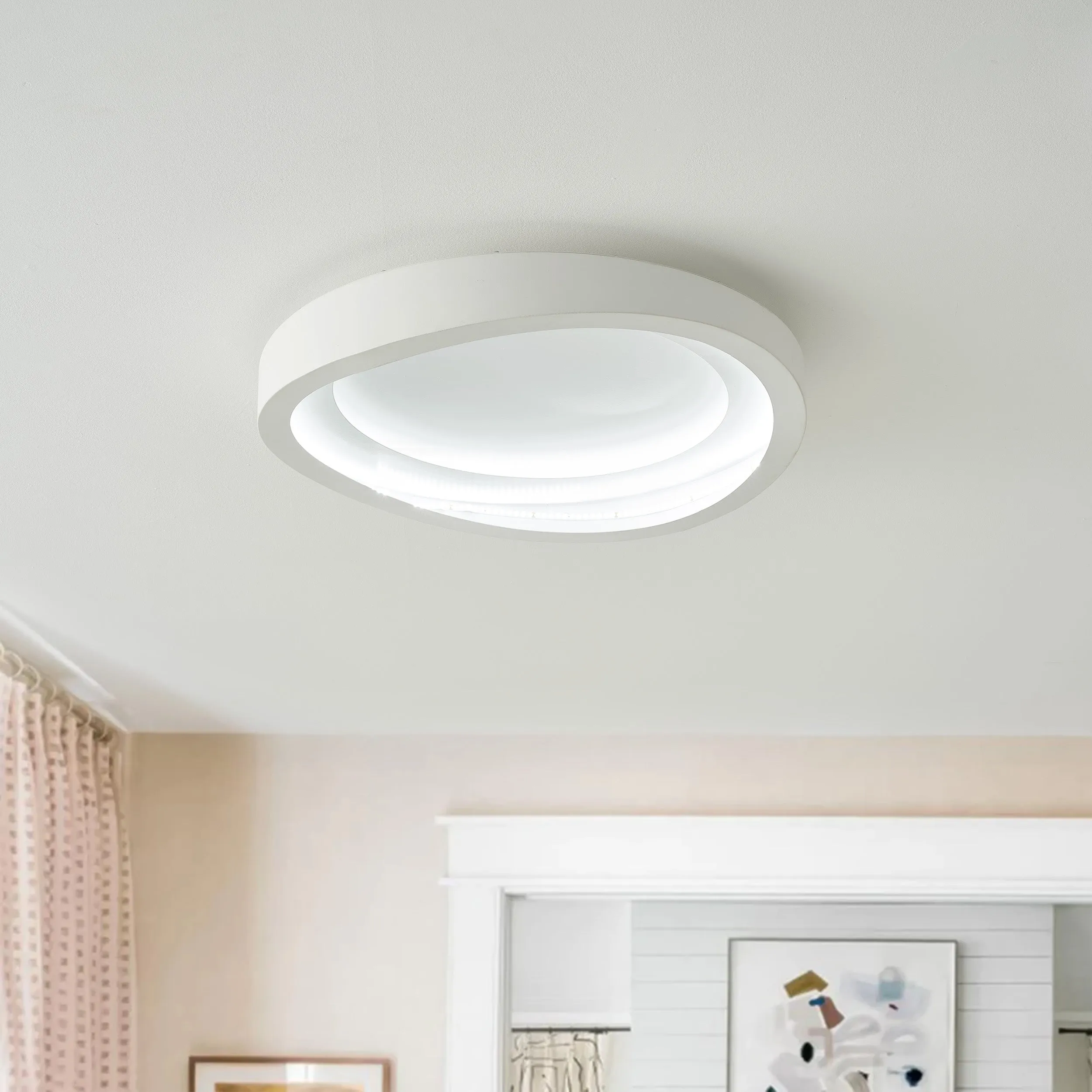 1-Light Dimmable White Finish LED Flush Mount Lighting