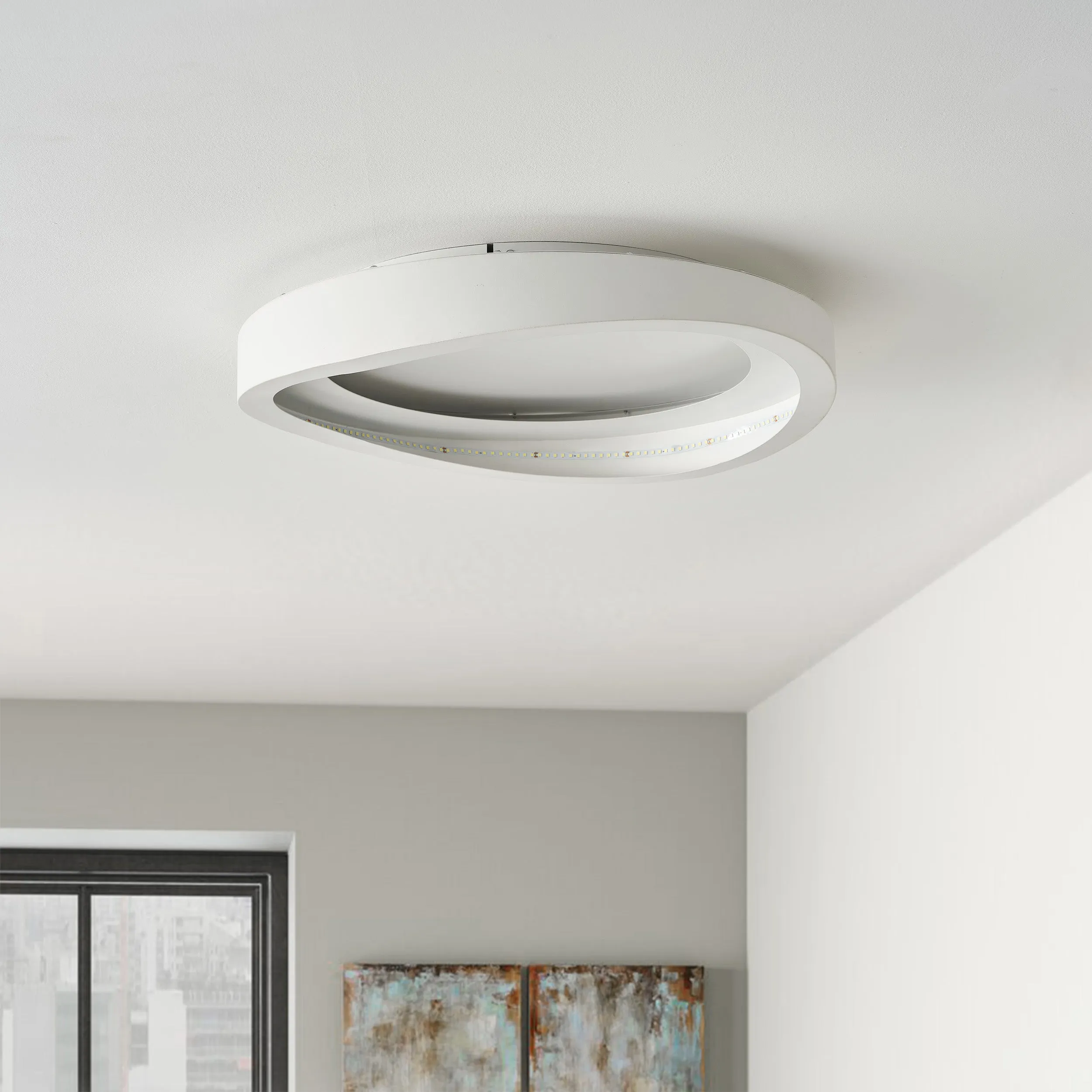 1-Light Dimmable White Finish LED Flush Mount Lighting