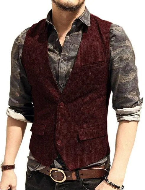 Aidase Army Green Mans Suit Vest Waistcoat V Neck Wool Herringbone Tweed Waistcoat Jacket Slim Fit Gilet Casual Groomman For Wedding