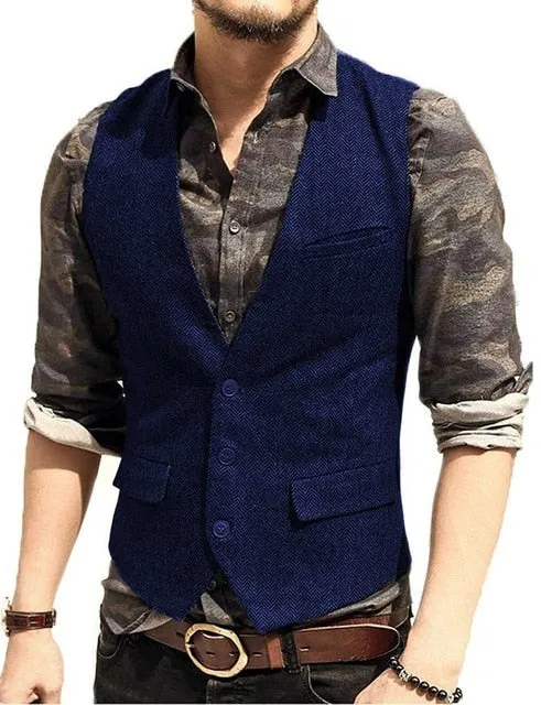 Aidase Army Green Mans Suit Vest Waistcoat V Neck Wool Herringbone Tweed Waistcoat Jacket Slim Fit Gilet Casual Groomman For Wedding