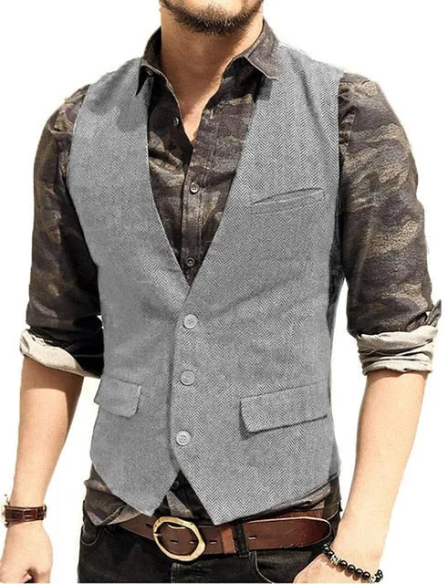 Aidase Army Green Mans Suit Vest Waistcoat V Neck Wool Herringbone Tweed Waistcoat Jacket Slim Fit Gilet Casual Groomman For Wedding