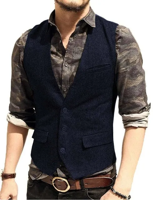 Aidase Army Green Mans Suit Vest Waistcoat V Neck Wool Herringbone Tweed Waistcoat Jacket Slim Fit Gilet Casual Groomman For Wedding