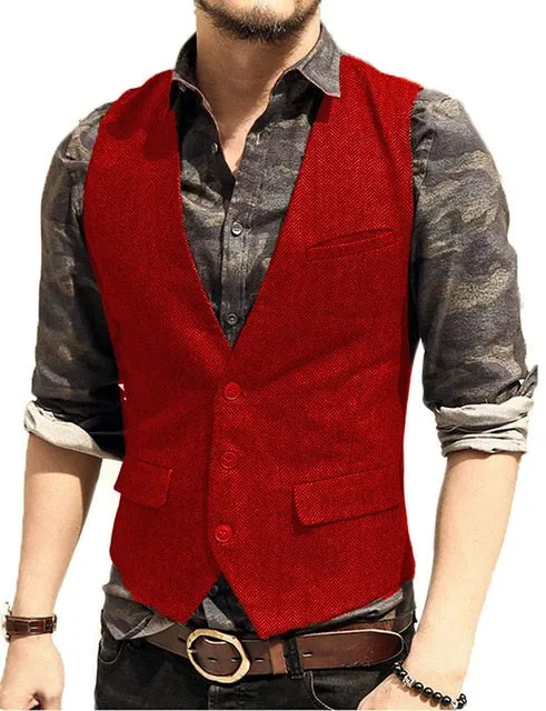 Aidase Army Green Mans Suit Vest Waistcoat V Neck Wool Herringbone Tweed Waistcoat Jacket Slim Fit Gilet Casual Groomman For Wedding