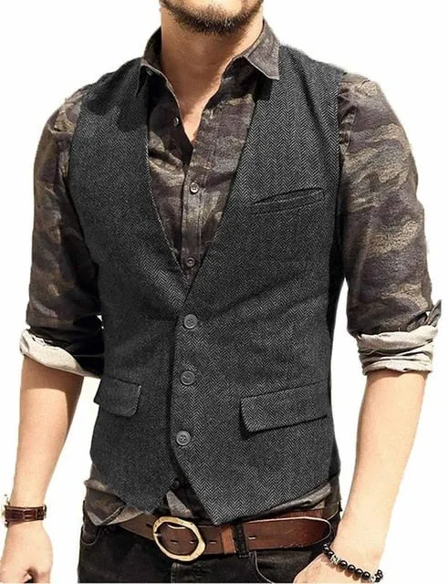 Aidase Army Green Mans Suit Vest Waistcoat V Neck Wool Herringbone Tweed Waistcoat Jacket Slim Fit Gilet Casual Groomman For Wedding