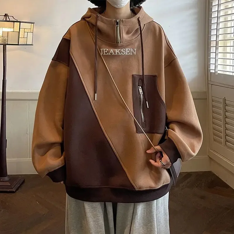 Aidase Male Clothes Hooded Aesthetic No Logo Sweatshirt for Men Half Zip Hoodies High Quality Loose Warm Winter 90s Vintage