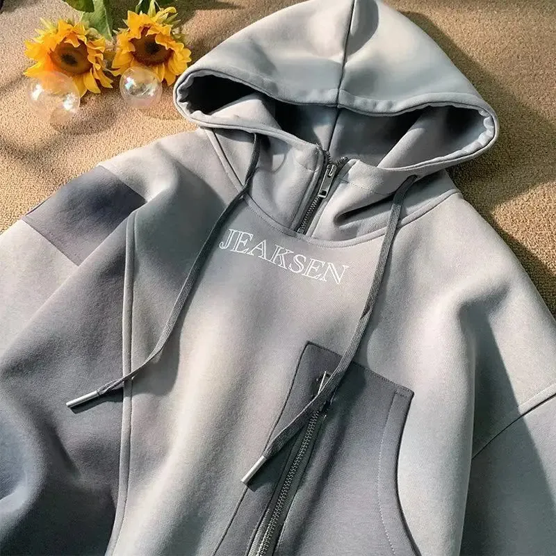 Aidase Male Clothes Hooded Aesthetic No Logo Sweatshirt for Men Half Zip Hoodies High Quality Loose Warm Winter 90s Vintage