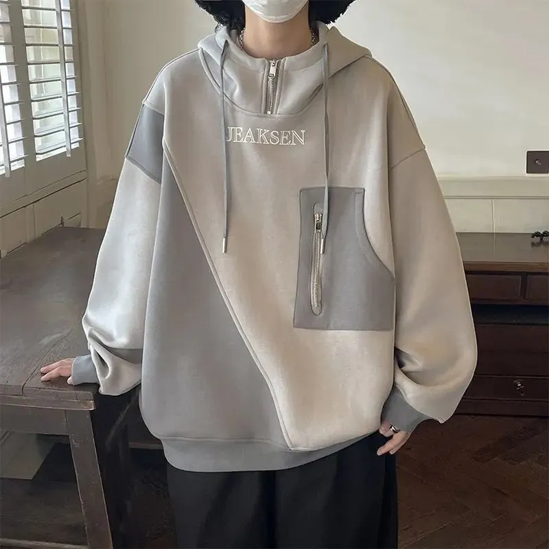 Aidase Male Clothes Hooded Aesthetic No Logo Sweatshirt for Men Half Zip Hoodies High Quality Loose Warm Winter 90s Vintage