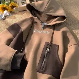 Aidase Male Clothes Hooded Aesthetic No Logo Sweatshirt for Men Half Zip Hoodies High Quality Loose Warm Winter 90s Vintage