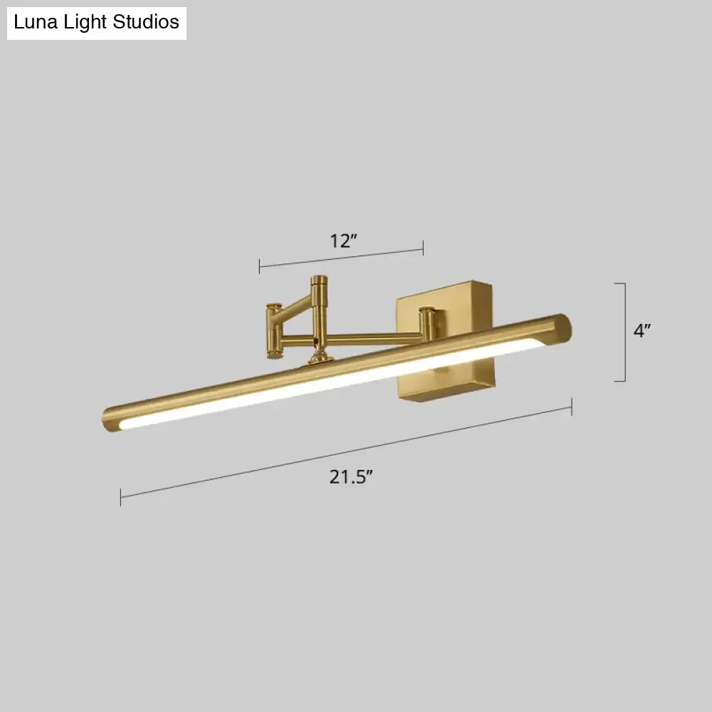 Antiqued Brass Tube Sconce with LED Wall Light - Perfect for Powder Room or Vanity
