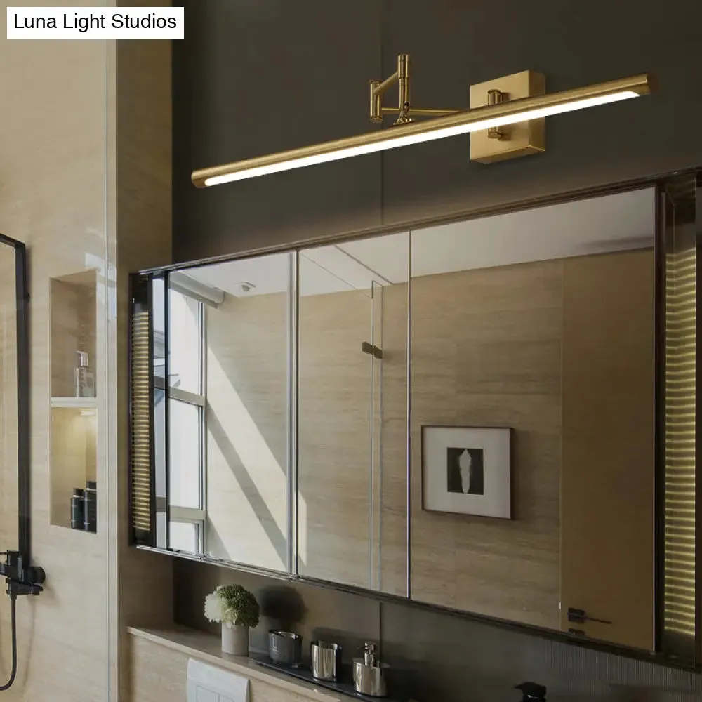 Antiqued Brass Tube Sconce with LED Wall Light - Perfect for Powder Room or Vanity