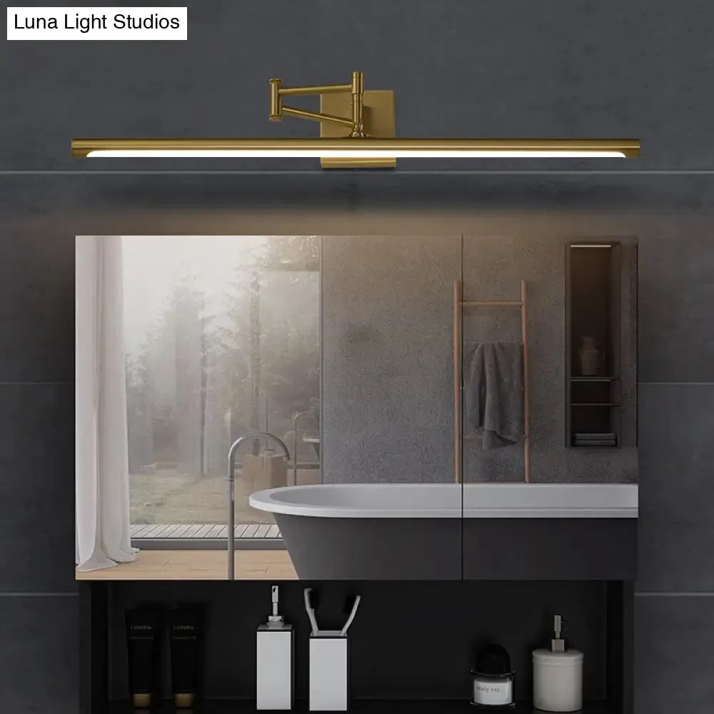 Antiqued Brass Tube Sconce with LED Wall Light - Perfect for Powder Room or Vanity