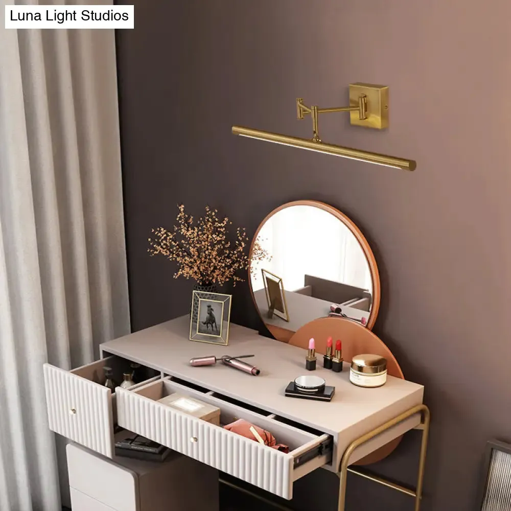 Antiqued Brass Tube Sconce with LED Wall Light - Perfect for Powder Room or Vanity