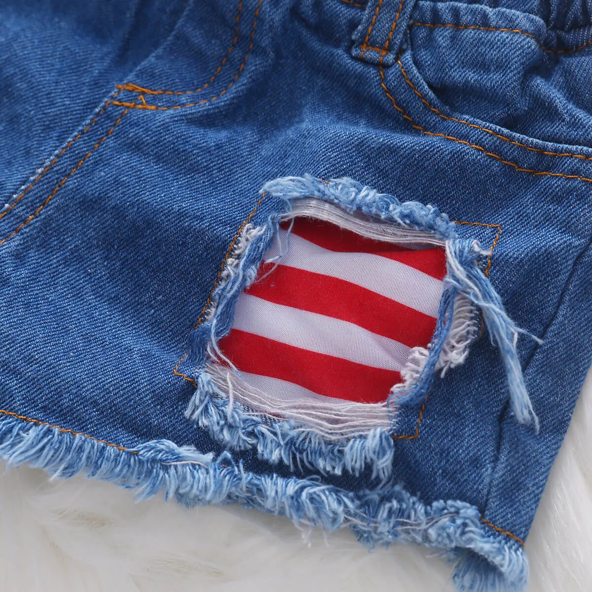 Baby Girl 4th of July Outfit American Flag 2PCS Patriotic Set Stars Stripe Tops Denim Shorts