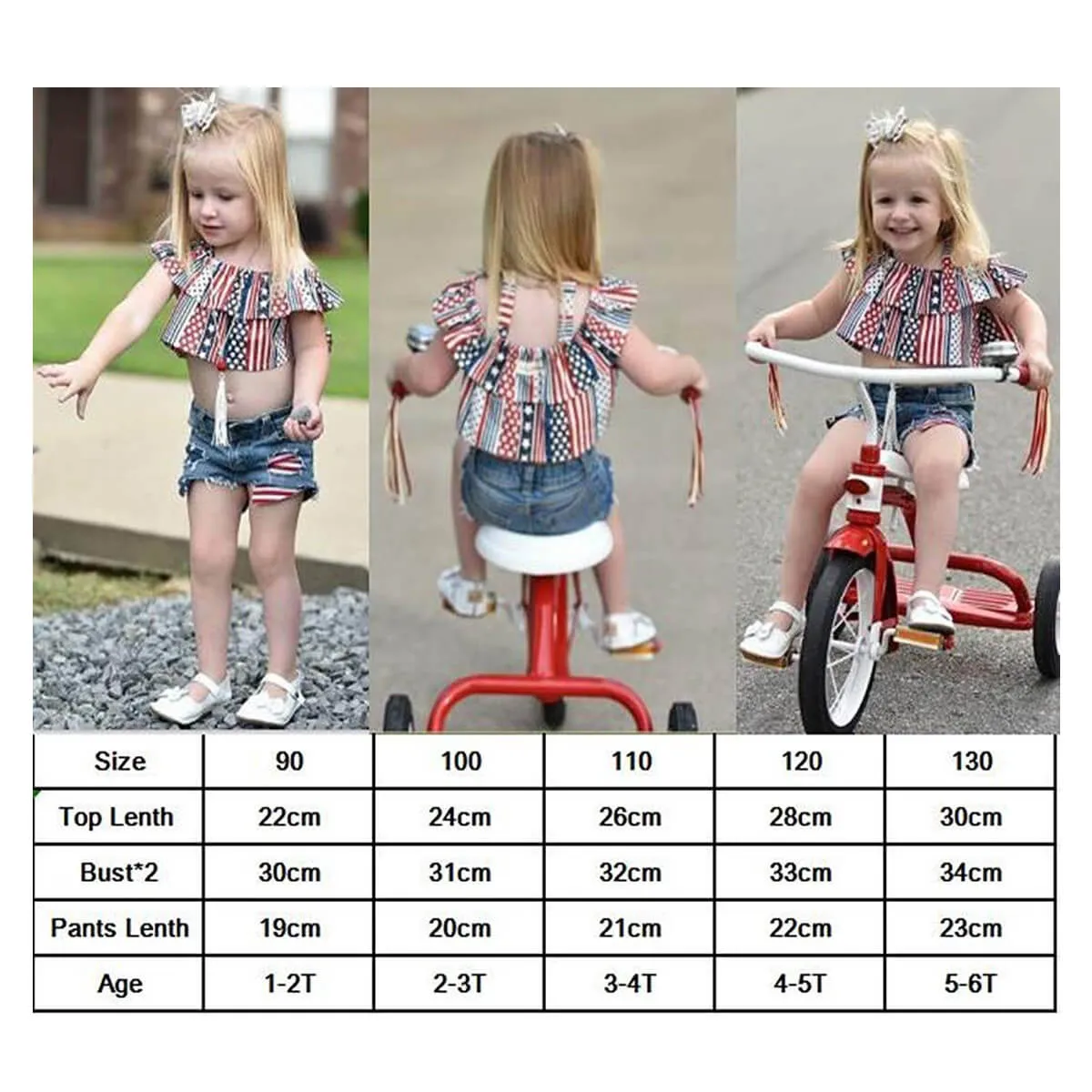 Baby Girl 4th of July Outfit American Flag 2PCS Patriotic Set Stars Stripe Tops Denim Shorts