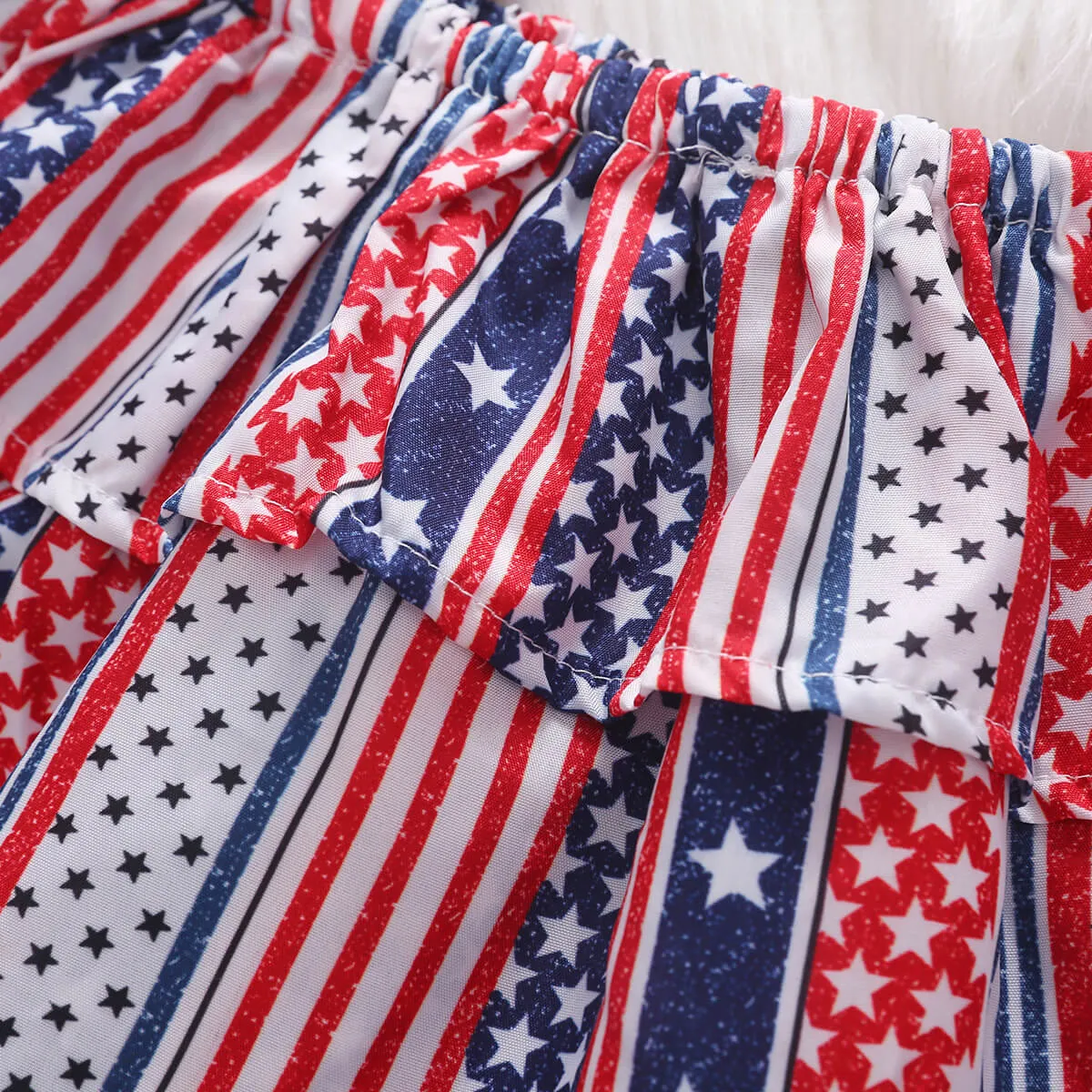 Baby Girl 4th of July Outfit American Flag 2PCS Patriotic Set Stars Stripe Tops Denim Shorts