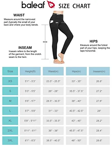 BALEAF Women's Fleece Lined Leggings Thermal Warm Winter Tights High Waisted Thick Yoga Pants Cold Weather with Pockets Black M