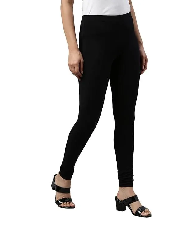 Black Cotton and Lycra Blend Chudidar Leggings