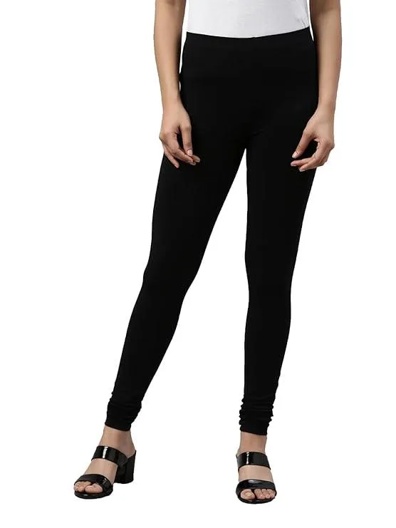 Black Cotton and Lycra Blend Chudidar Leggings
