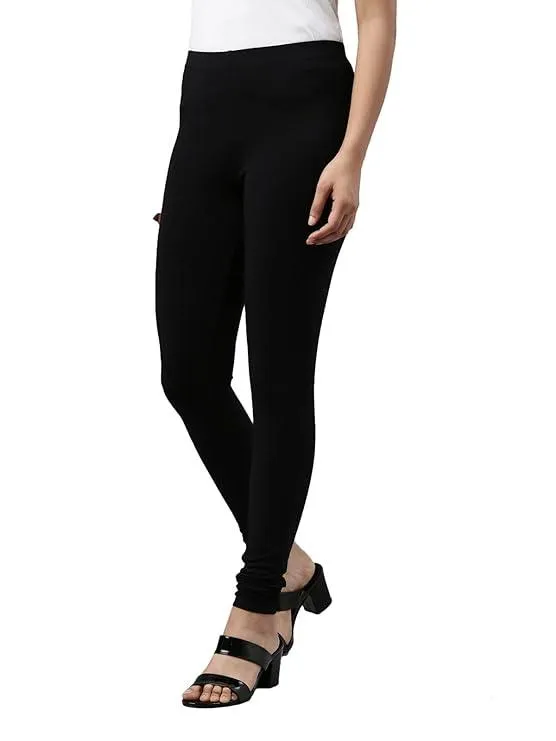 Black Cotton and Lycra Blend Chudidar Leggings