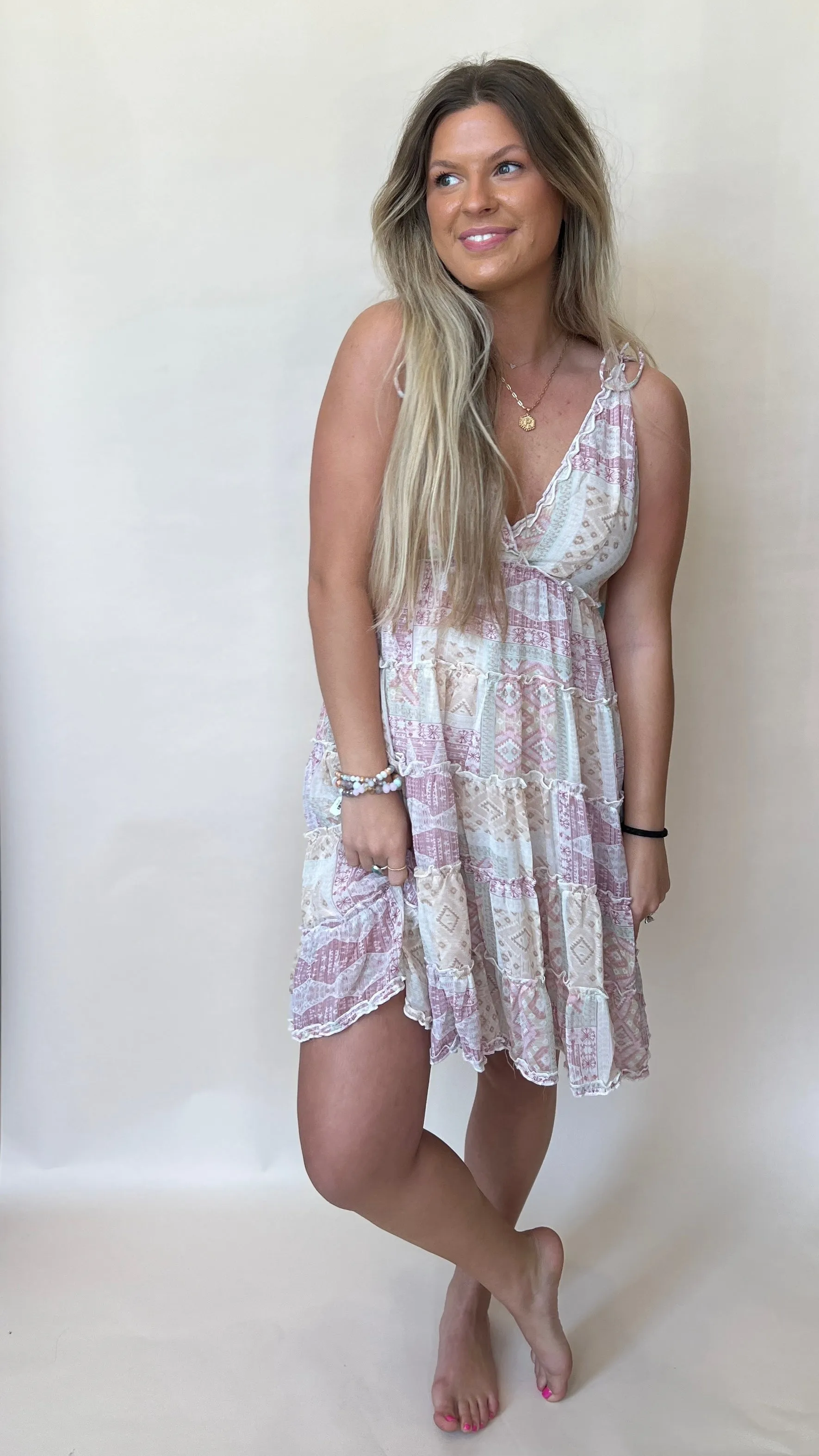 Boho Patchwork Tassel Tie Dress