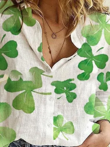 Casual And Comfortable Leaf Print Long Sleeve Blouses