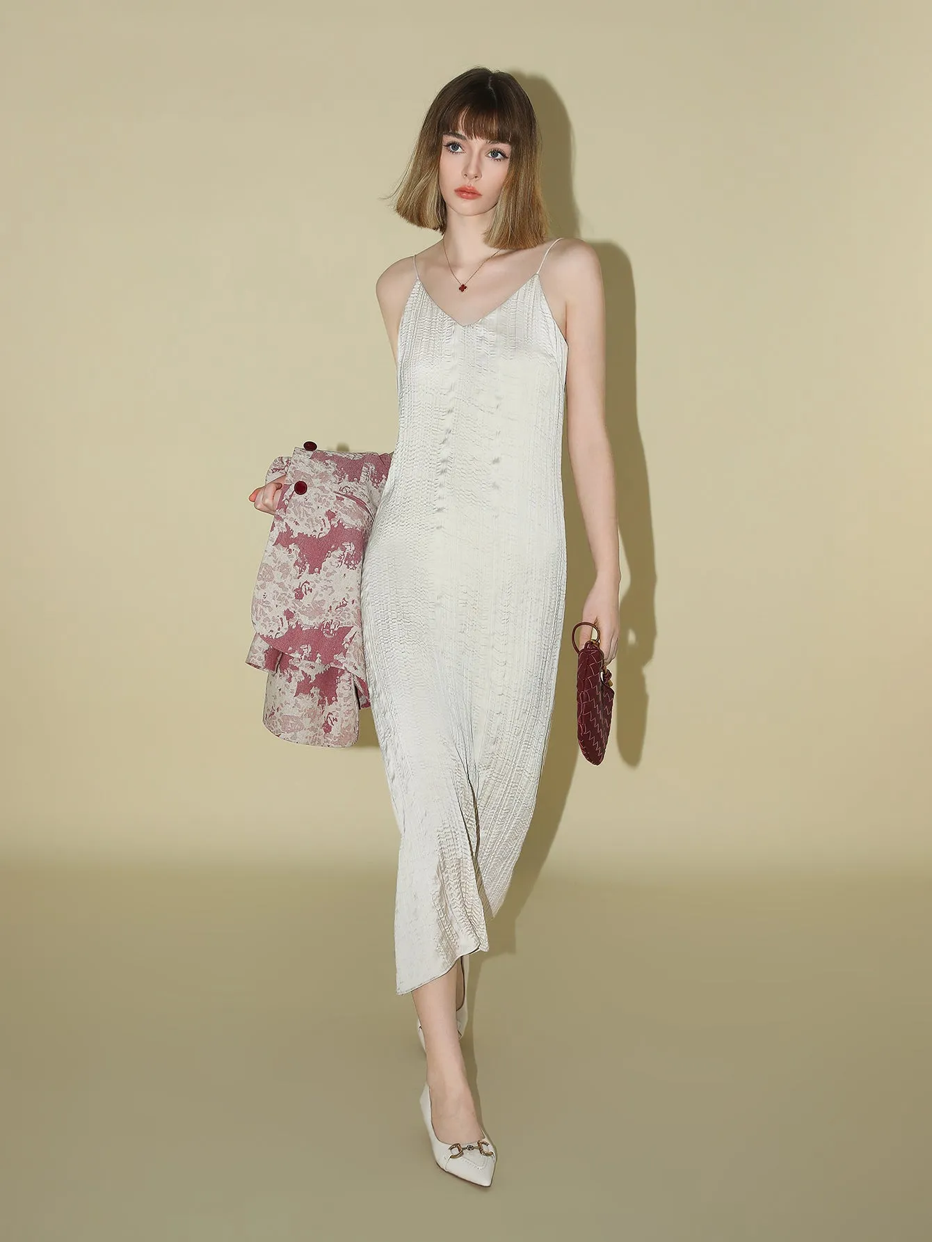 Chrevron Knitted Ivory French Slip Dress