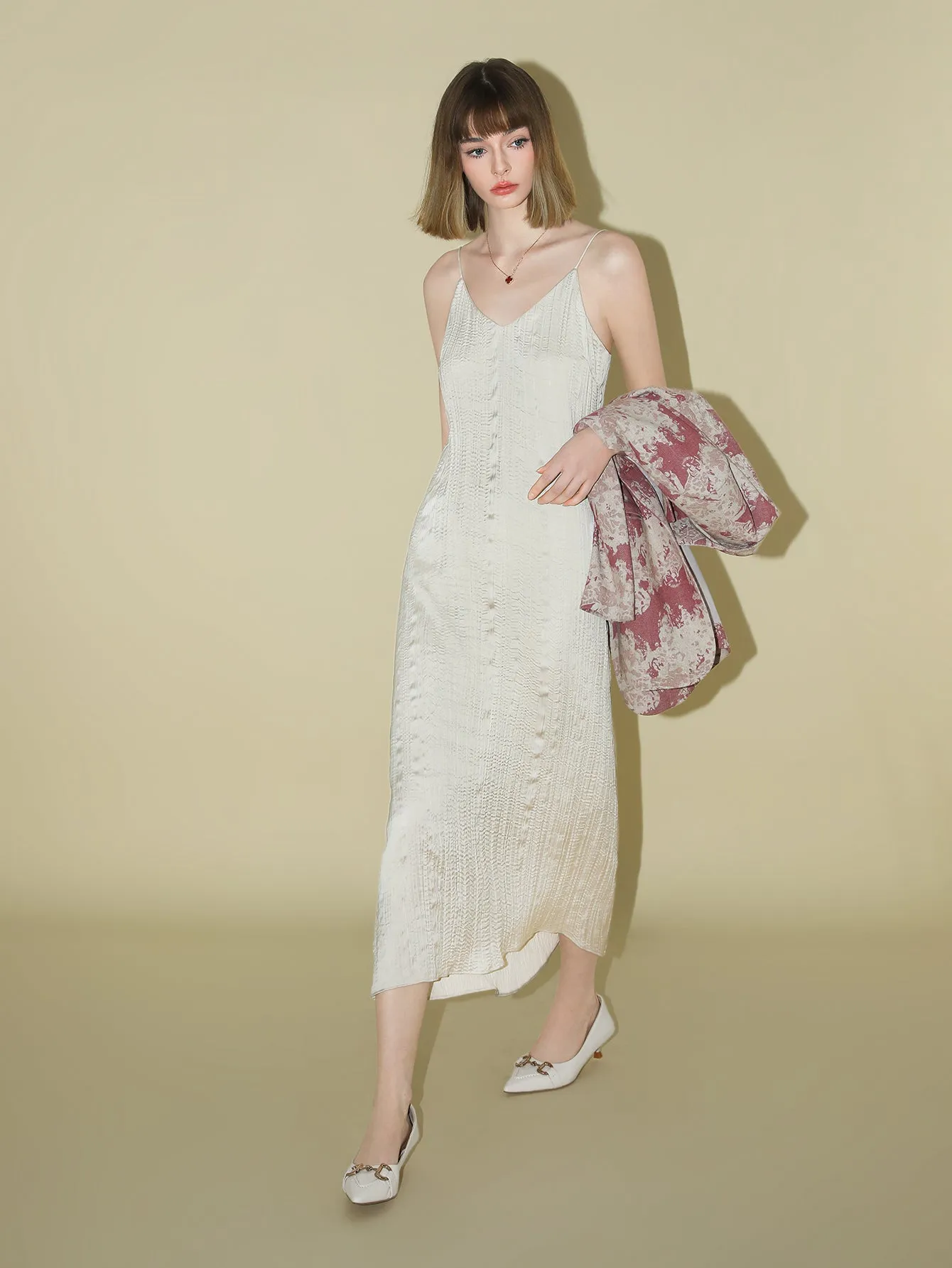 Chrevron Knitted Ivory French Slip Dress
