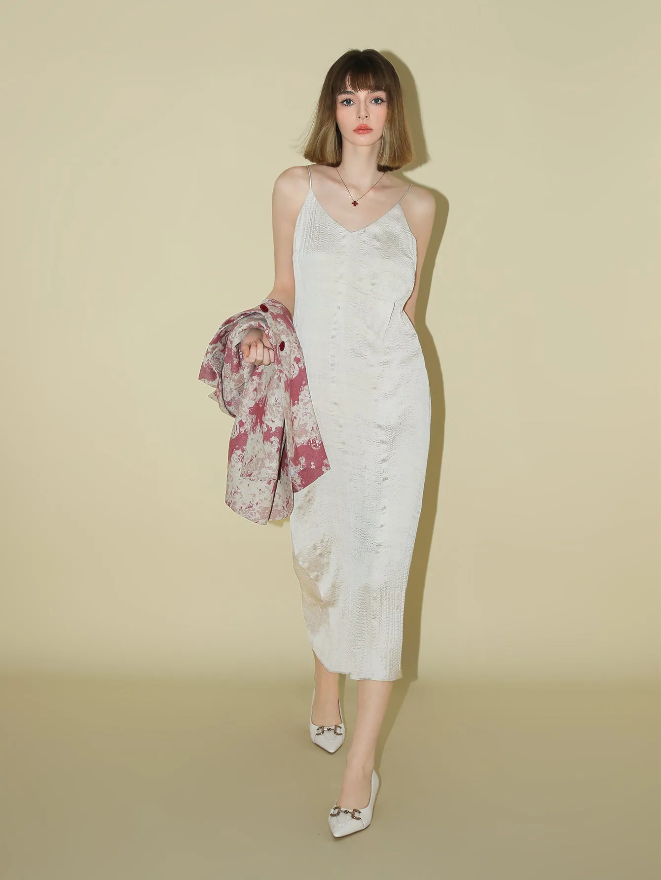 Chrevron Knitted Ivory French Slip Dress