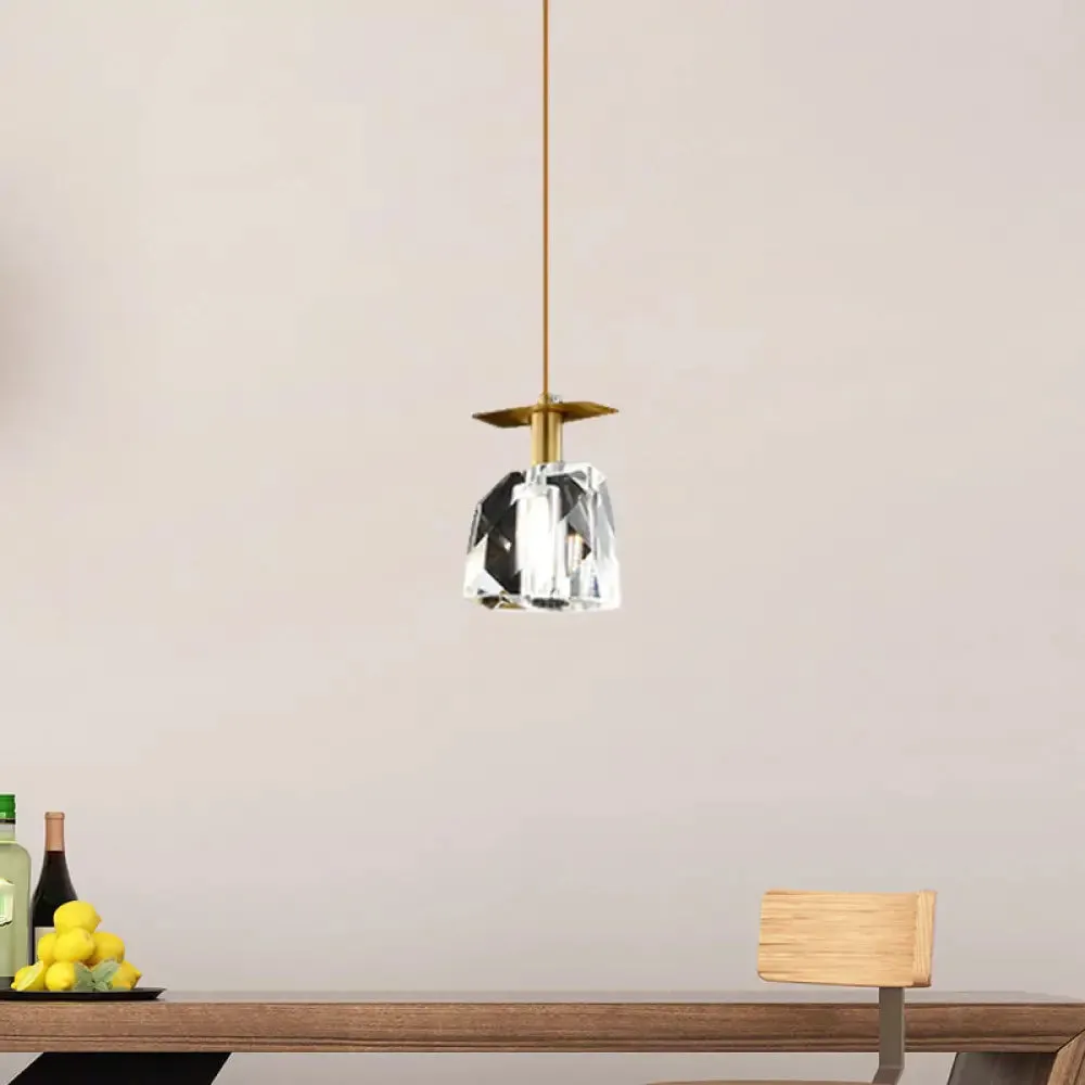 Contemporary Gold Cube Crystal Pendant Ceiling Lamp: Irregular Shape, Clear - Bedroom Suspension Lighting