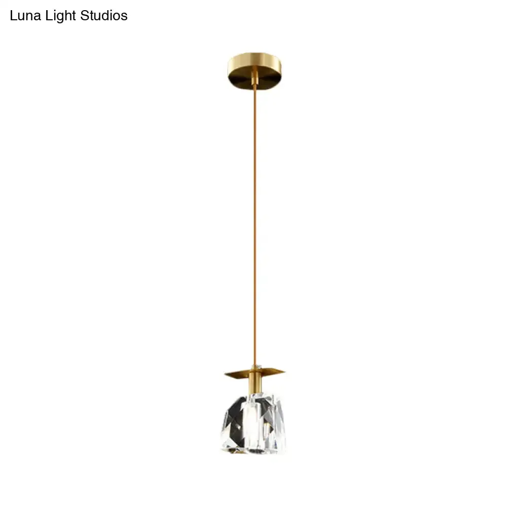 Contemporary Gold Cube Crystal Pendant Ceiling Lamp: Irregular Shape, Clear - Bedroom Suspension Lighting