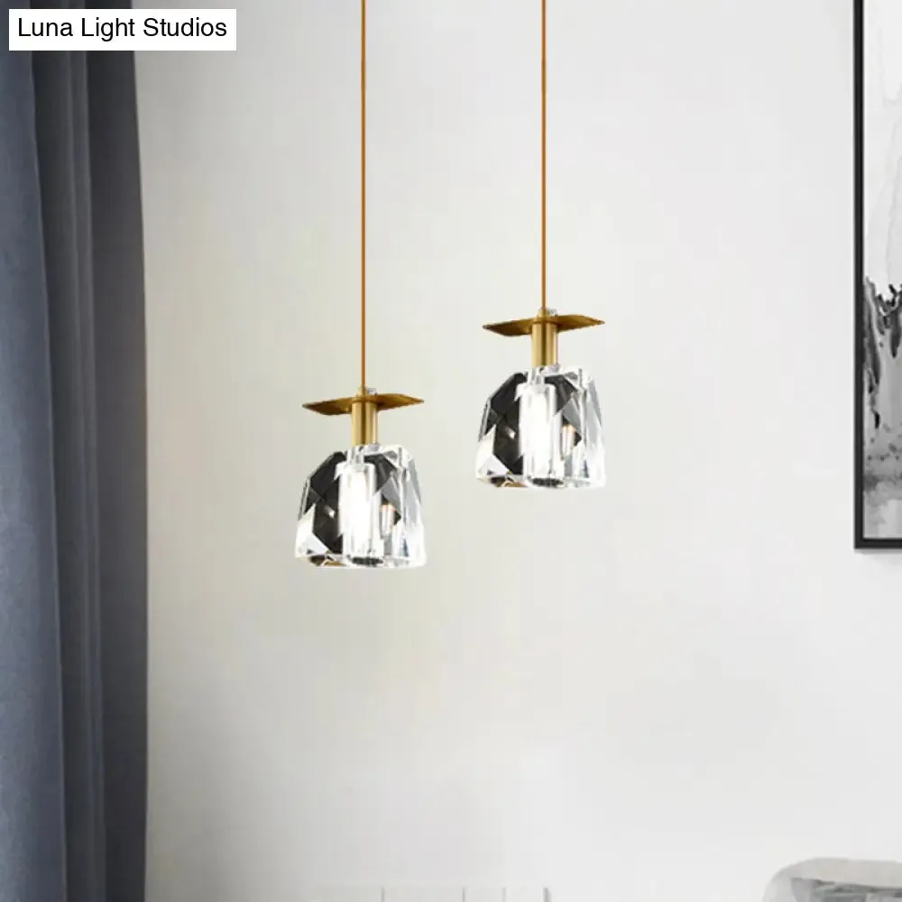 Contemporary Gold Cube Crystal Pendant Ceiling Lamp: Irregular Shape, Clear - Bedroom Suspension Lighting