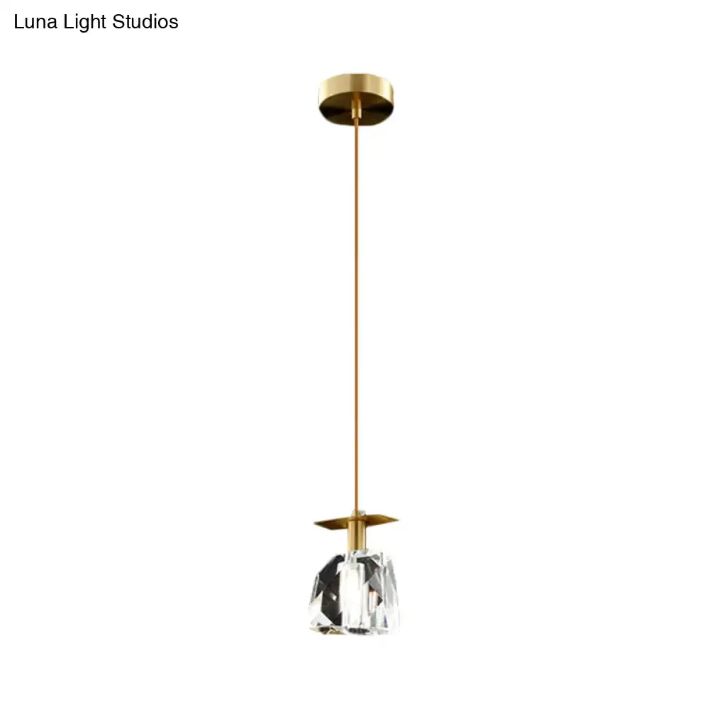 Contemporary Gold Cube Crystal Pendant Ceiling Lamp: Irregular Shape, Clear - Bedroom Suspension Lighting