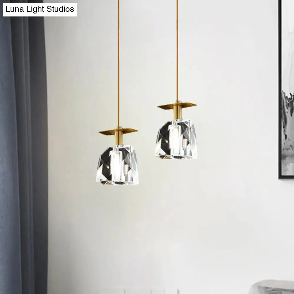 Contemporary Gold Cube Crystal Pendant Ceiling Lamp: Irregular Shape, Clear - Bedroom Suspension Lighting