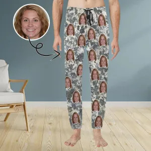 Custom Face Grey Sleepwear Personalized Men's Slumber Party Long Pajama Pants