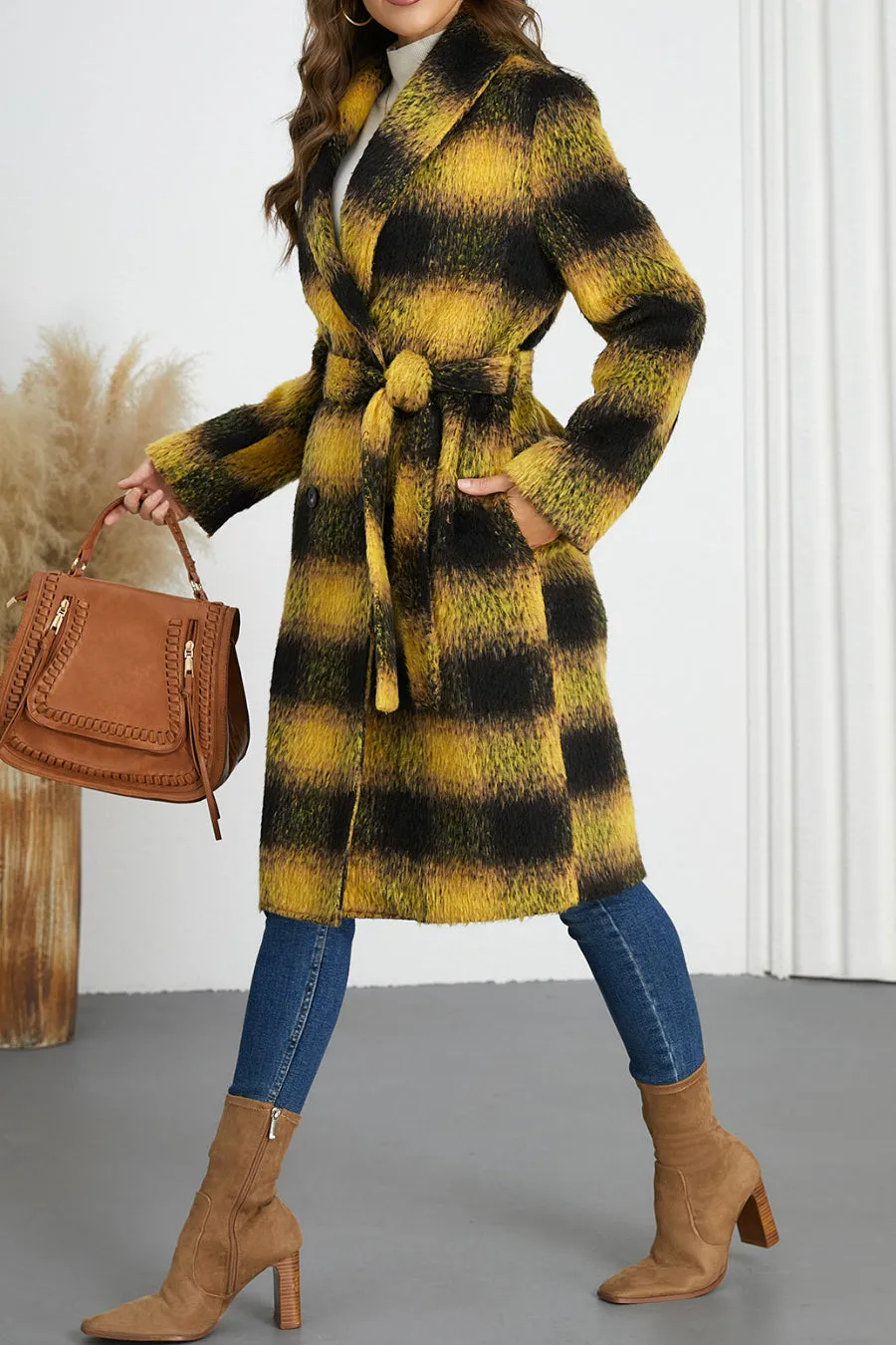 Double Breasted Belted Coat With Lining