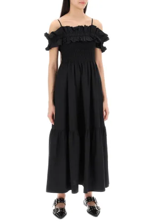 flared midi dress with off-should