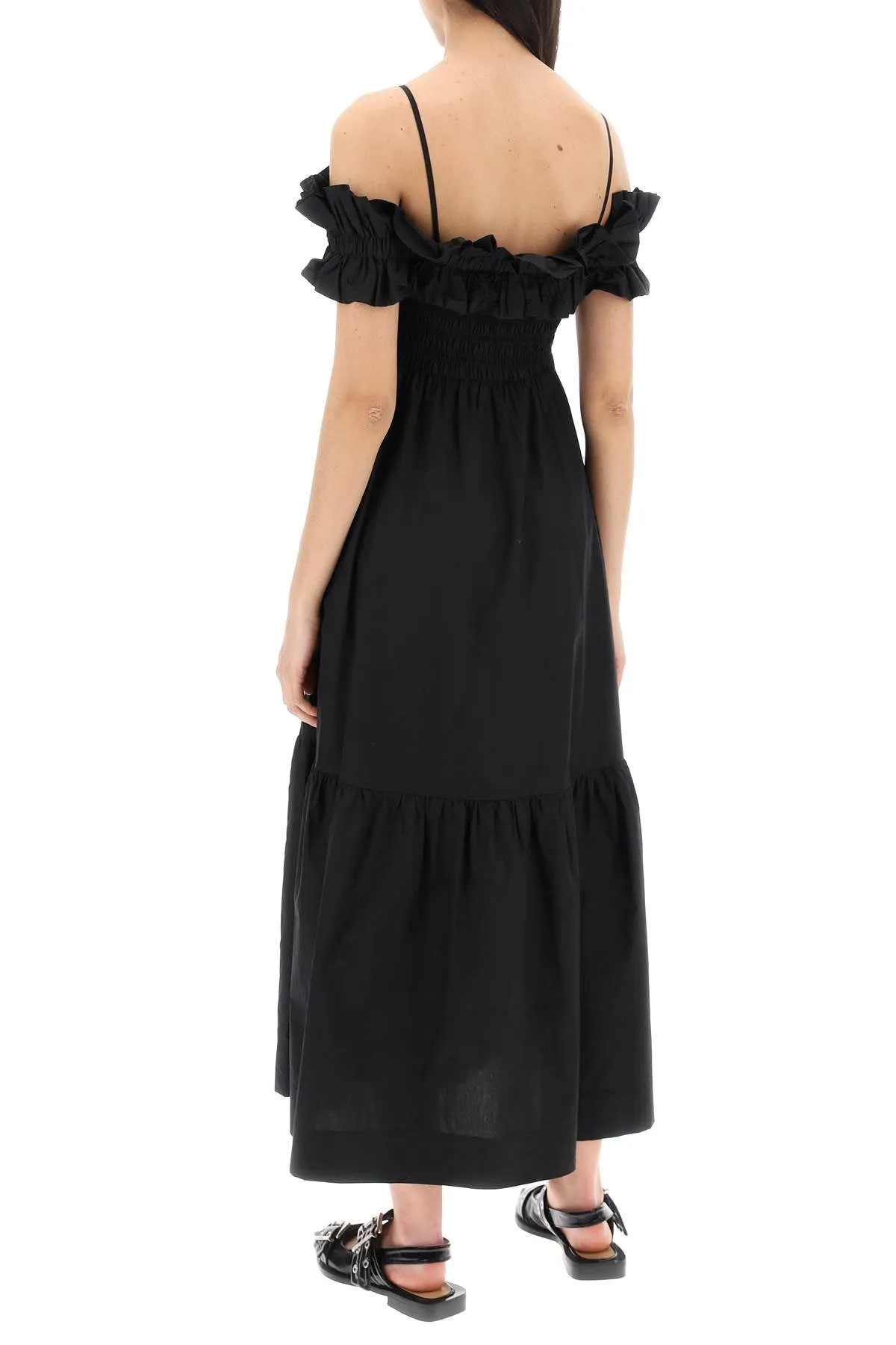 flared midi dress with off-should