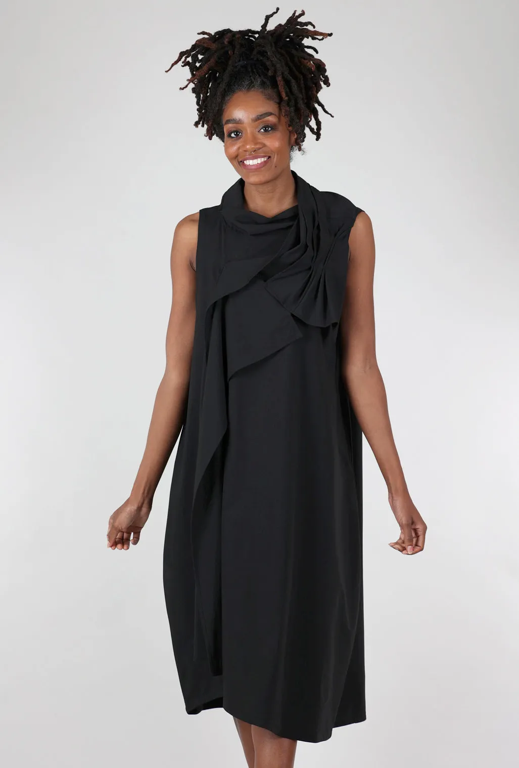 Folds and Tucks Dress, Black