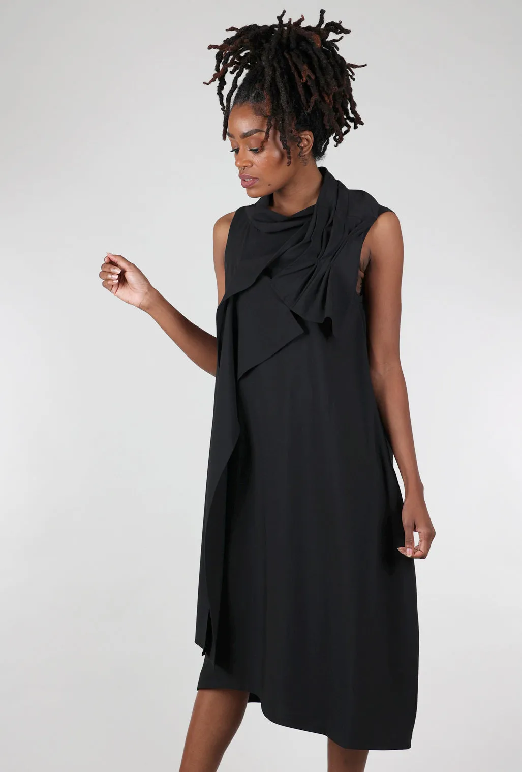 Folds and Tucks Dress, Black