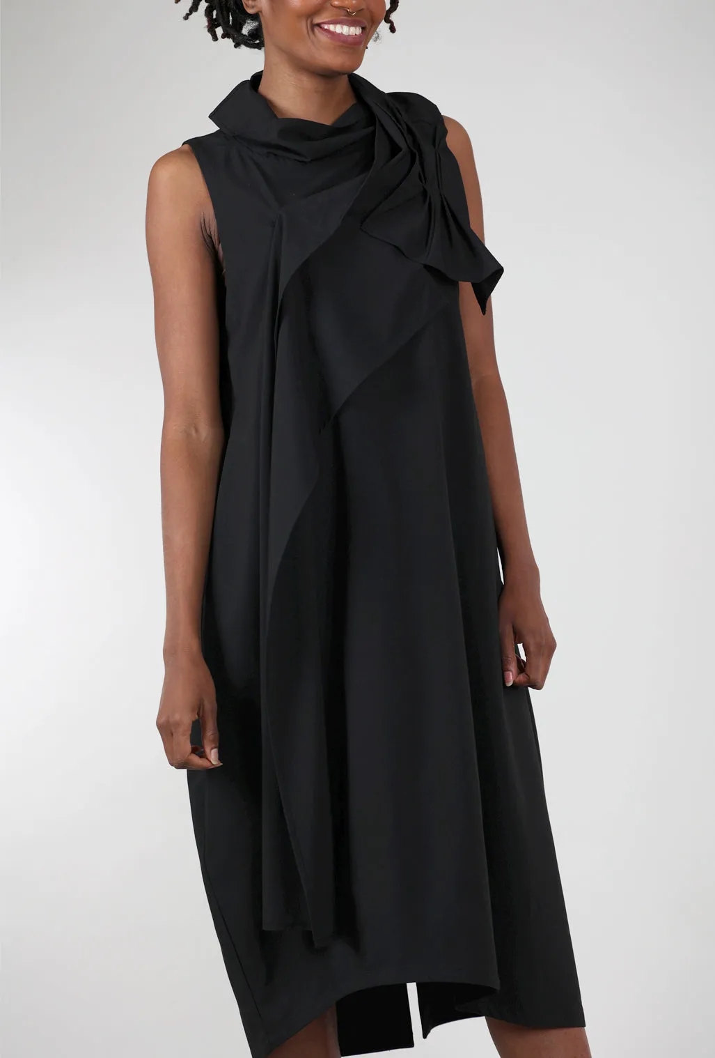 Folds and Tucks Dress, Black