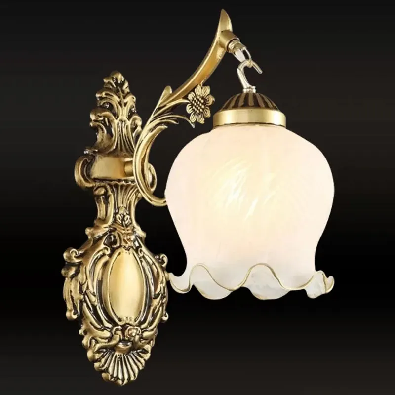 Ivory Glass Wall Mounted Lamp with Ruffled Trim - Rustic 1-Light Sconce for Dining Room in White/Bronze