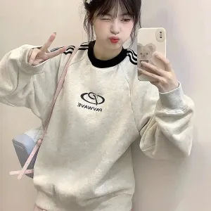 Letter Printing Basic O-neck Pullover Female Hoodies Winter New Contrast Color Simple Loose Casual Fashion Women Hoodies