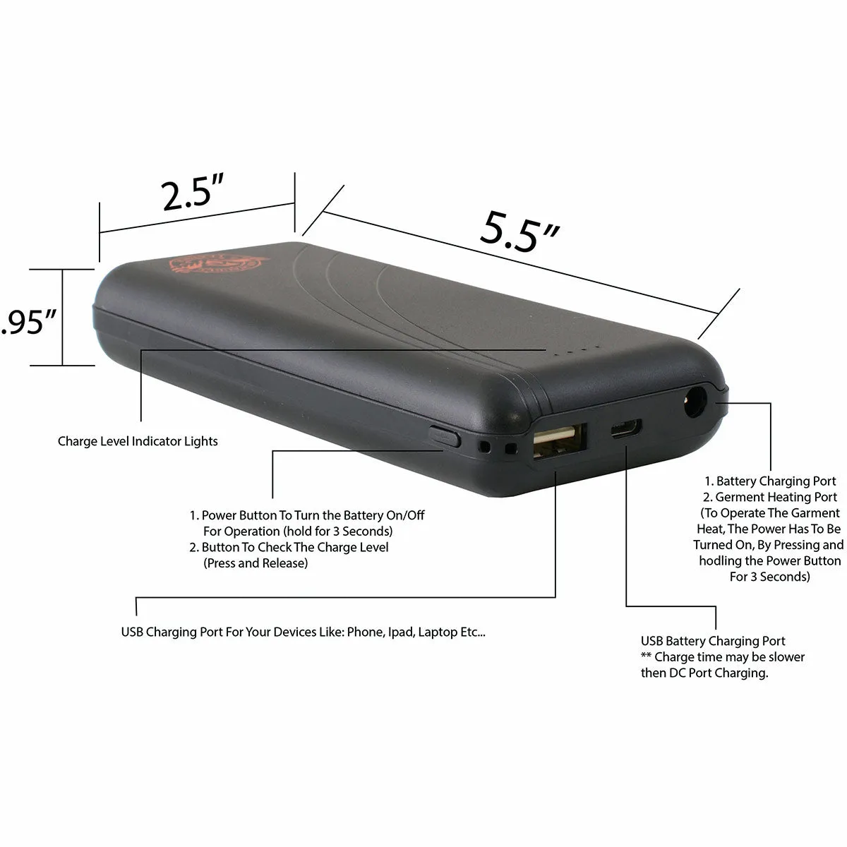 Milwaukee Leather and Nexgen Heat BATTERYHOD74 Universal Battery Pack