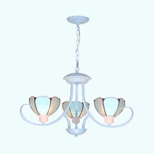 Modern Petal Chandelier: 3/6/8-Light Stained Glass Ceiling Light in Blue for Hallway - With Hanging Chain