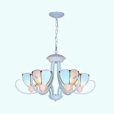Modern Petal Chandelier: 3/6/8-Light Stained Glass Ceiling Light in Blue for Hallway - With Hanging Chain