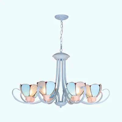 Modern Petal Chandelier: 3/6/8-Light Stained Glass Ceiling Light in Blue for Hallway - With Hanging Chain