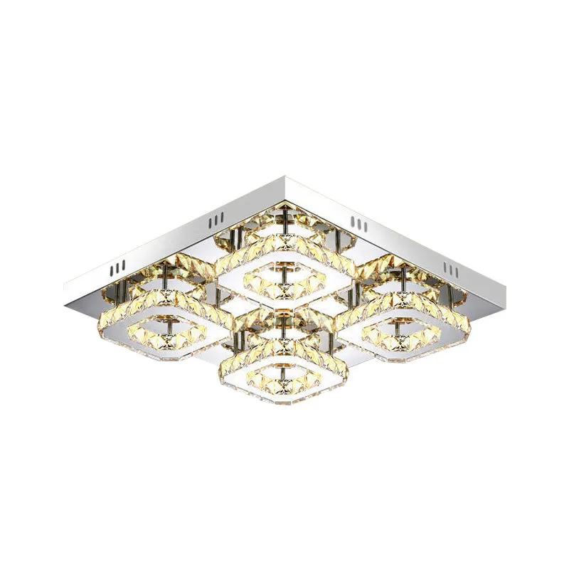 Modern Square Crystal LED Restaurant Ceiling Light Fixture - Chrome