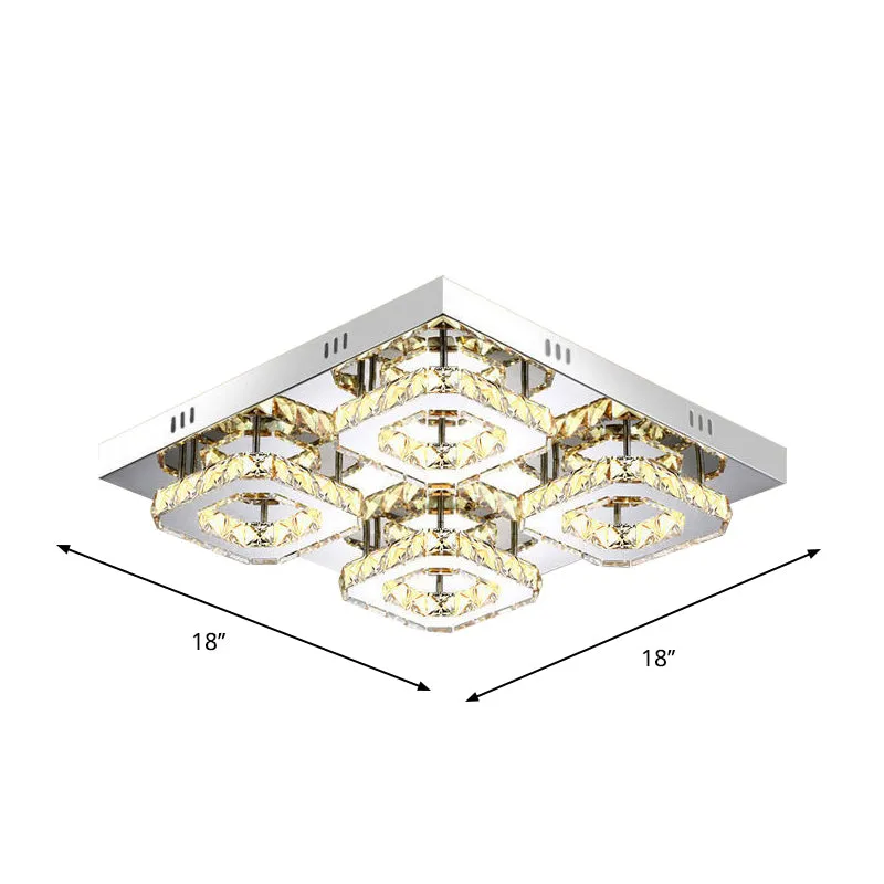 Modern Square Crystal LED Restaurant Ceiling Light Fixture - Chrome